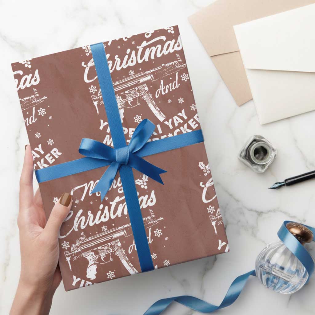 Funny Nakatomi Plaza Wrapping Paper Roll Merry Christmas And Yippee Ki Yay Snowflake Gun - Wonder Print Shop