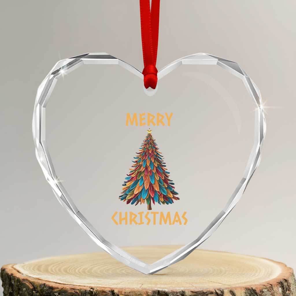 Funny Native American Eagle Feather Xmas Tree Heart Crystal Glass Ornament - Wonder Print Shop