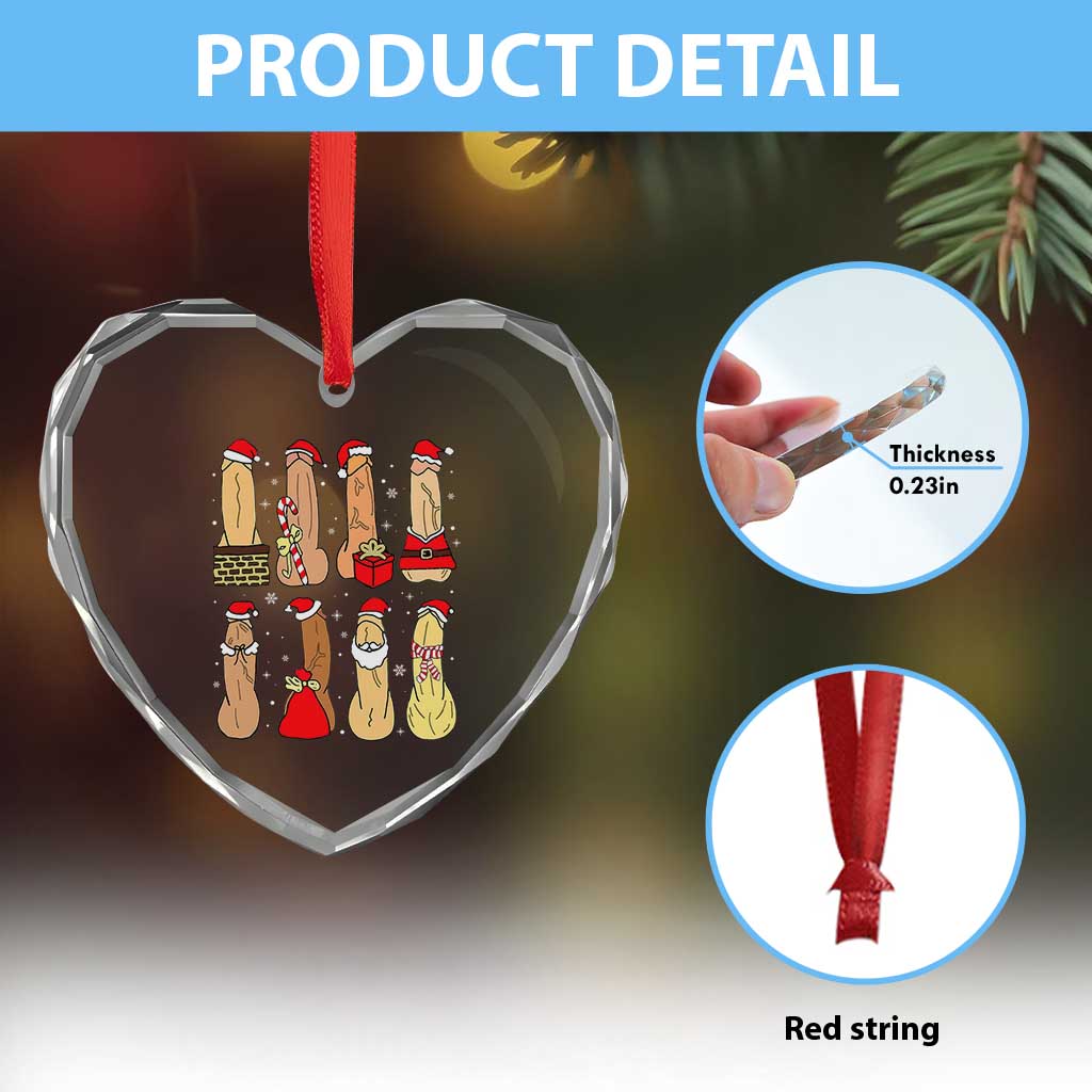 Funny Naughty Christmas Dirty Santa Hat Xmas Adult Humor Heart Crystal Glass Ornament - Wonder Print Shop