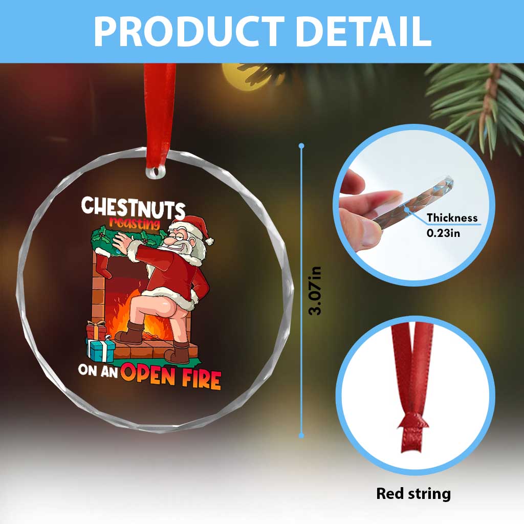 Funny Naughty Santa Crystal Glass Ornament Chestnuts Roasting On An Open Fire Dirty Food Pun Xmas Joke TS02