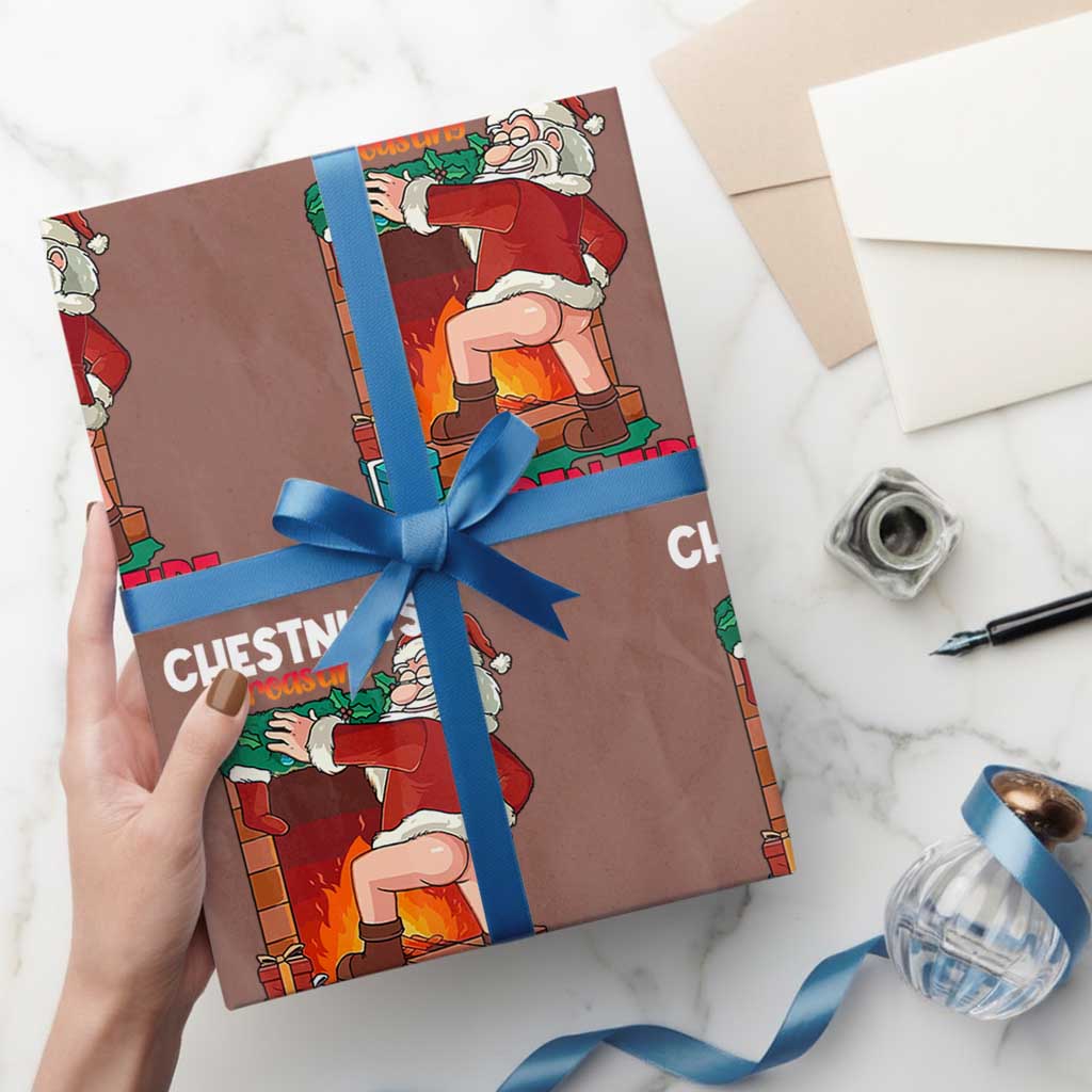 Funny Naughty Santa Wrapping Paper Roll Chestnuts Roasting On An Open Fire Dirty Food Pun Xmas Joke