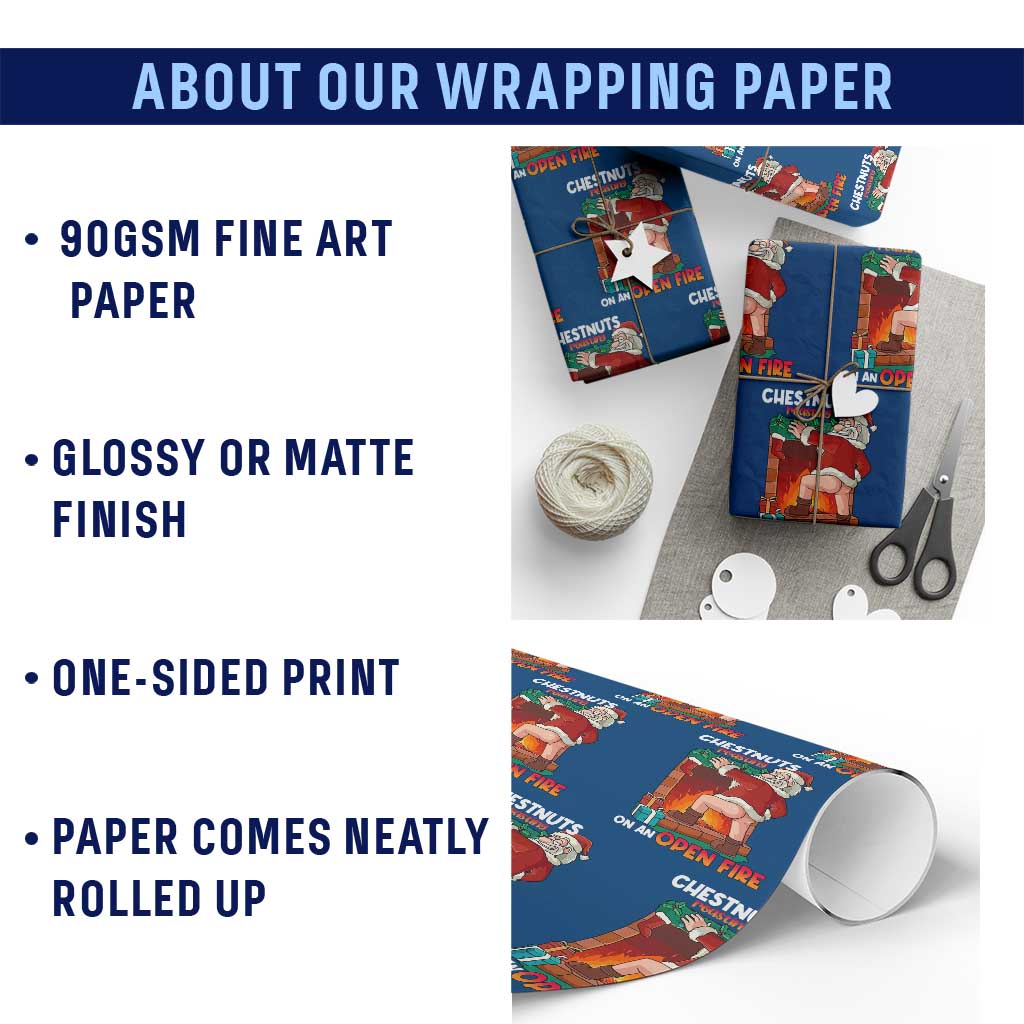 Funny Naughty Santa Wrapping Paper Roll Chestnuts Roasting On An Open Fire Dirty Food Pun Xmas Joke
