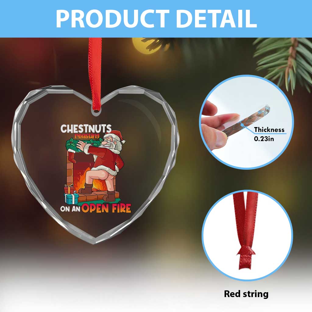 Funny Naughty Santa Heart Crystal Glass Ornament Chestnuts Roasting On An Open Fire Dirty Food Pun Xmas Joke - Wonder Print Shop