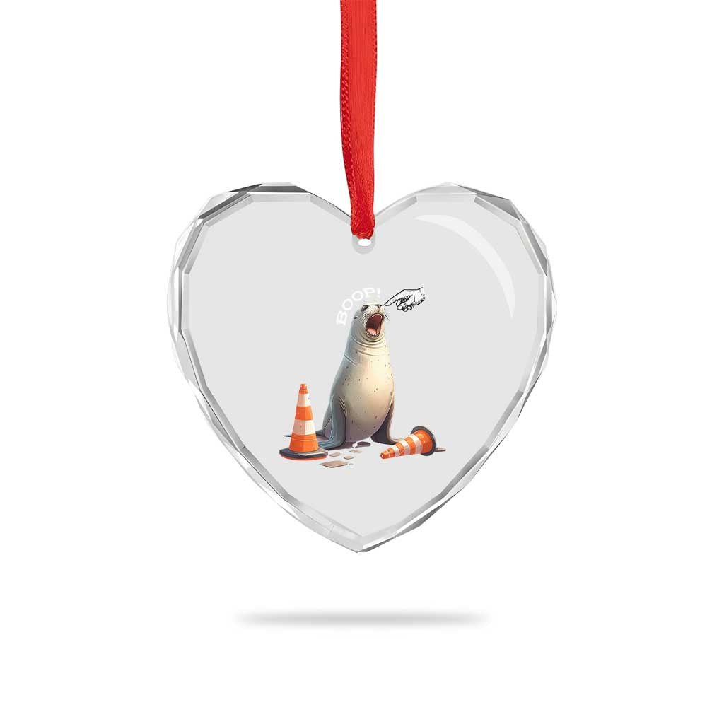 Funny Neil The Seal Boop Heart Crystal Glass Ornament Viral Cute Seal Lover Gift