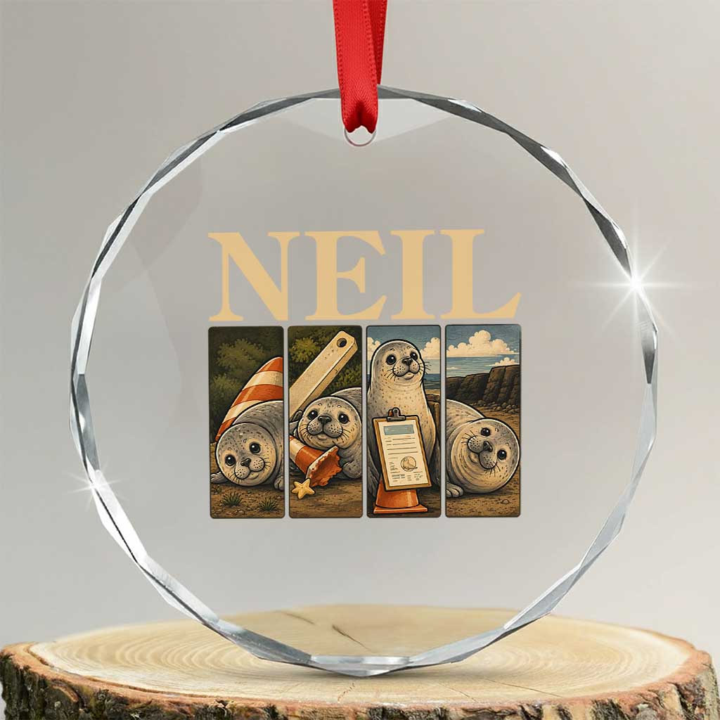 Funny Neil The Seal Crystal Glass Ornament Viral Ocean Animal Meme Graphic