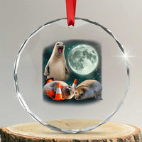 Funny Neil The Seal Howling at Moon 90s Retro Crystal Glass Ornament