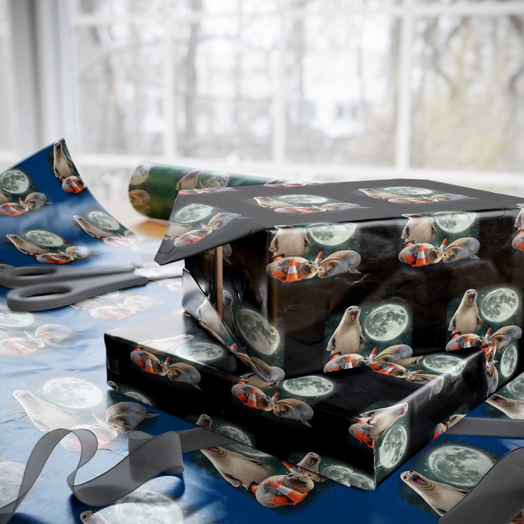 Funny Neil The Seal Howling at Moon 90s Retro Wrapping Paper Roll
