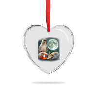 Funny Neil The Seal Howling at Moon 90s Retro Heart Crystal Glass Ornament