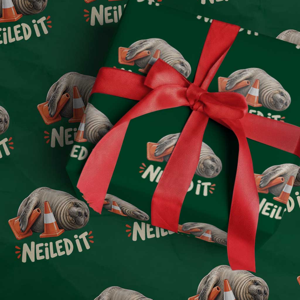 Funny Neil The Seal Nailed It Meme Wrapping Paper Roll Cute Chaotic Viral Elephant Seal Traffic Cone Pun