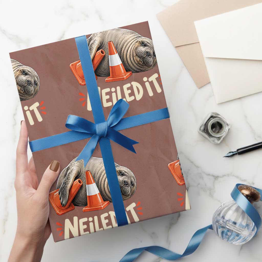 Funny Neil The Seal Nailed It Meme Wrapping Paper Roll Cute Chaotic Viral Elephant Seal Traffic Cone Pun