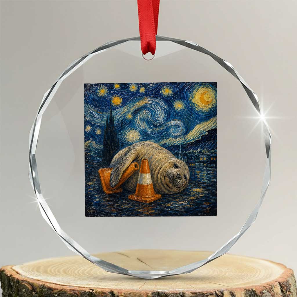Funny Neil The Seal Starry Night Crystal Glass Ornament Van Gogh Art for Tasmania Seal Lovers