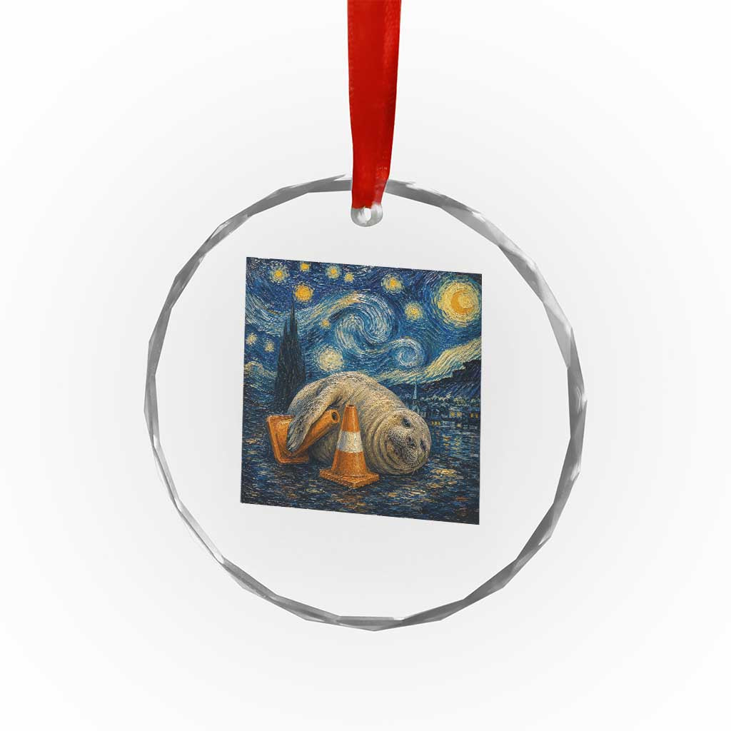 Funny Neil The Seal Starry Night Crystal Glass Ornament Van Gogh Art for Tasmania Seal Lovers
