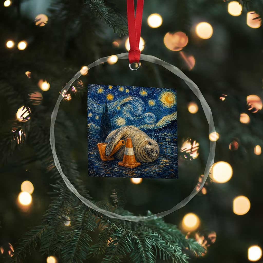 Funny Neil The Seal Starry Night Crystal Glass Ornament Van Gogh Art for Tasmania Seal Lovers