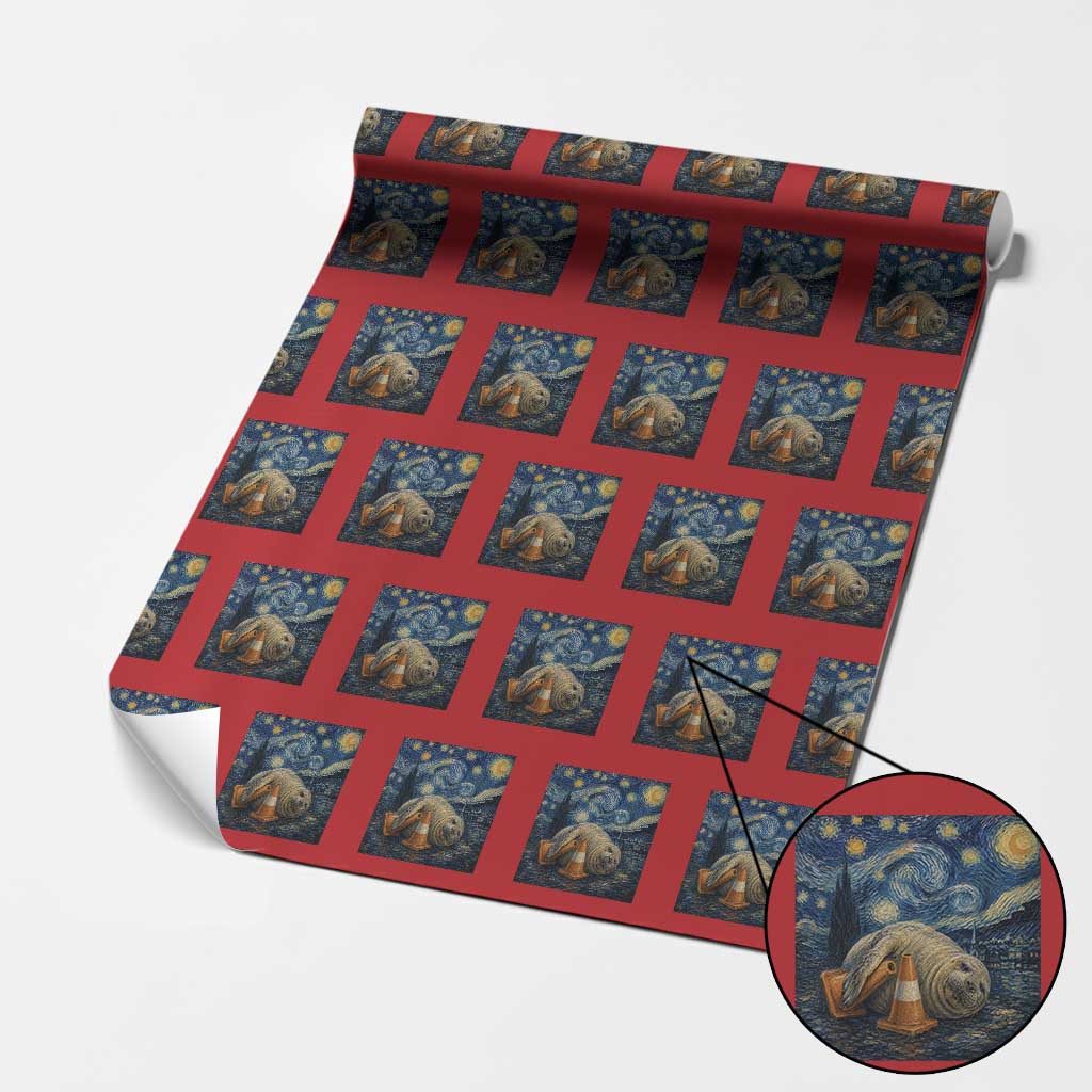 Funny Neil The Seal Starry Night Wrapping Paper Roll Van Gogh Art for Tasmania Seal Lovers