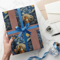 Funny Neil The Seal Starry Night Wrapping Paper Roll Van Gogh Art for Tasmania Seal Lovers