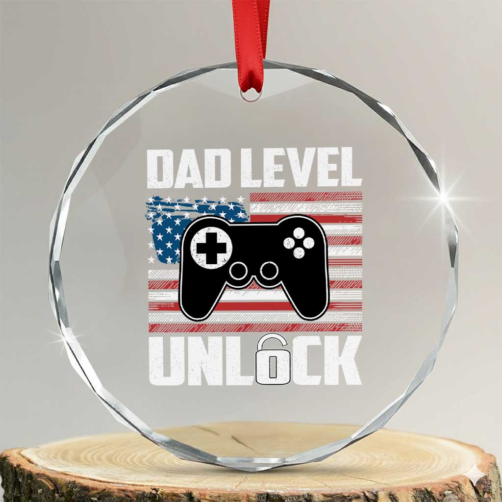 Funny New Dad Crystal Glass Ornament First Fathers Day Dad Level Unlocked Gaming Gamer - Wonder Print Shop