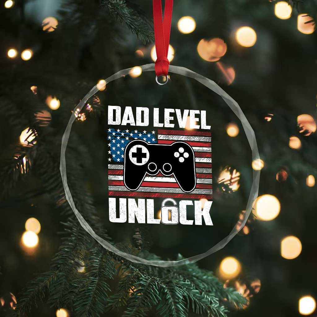 Funny New Dad Crystal Glass Ornament First Fathers Day Dad Level Unlocked Gaming Gamer - Wonder Print Shop