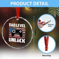 Funny New Dad Crystal Glass Ornament First Fathers Day Dad Level Unlocked Gaming Gamer - Wonder Print Shop