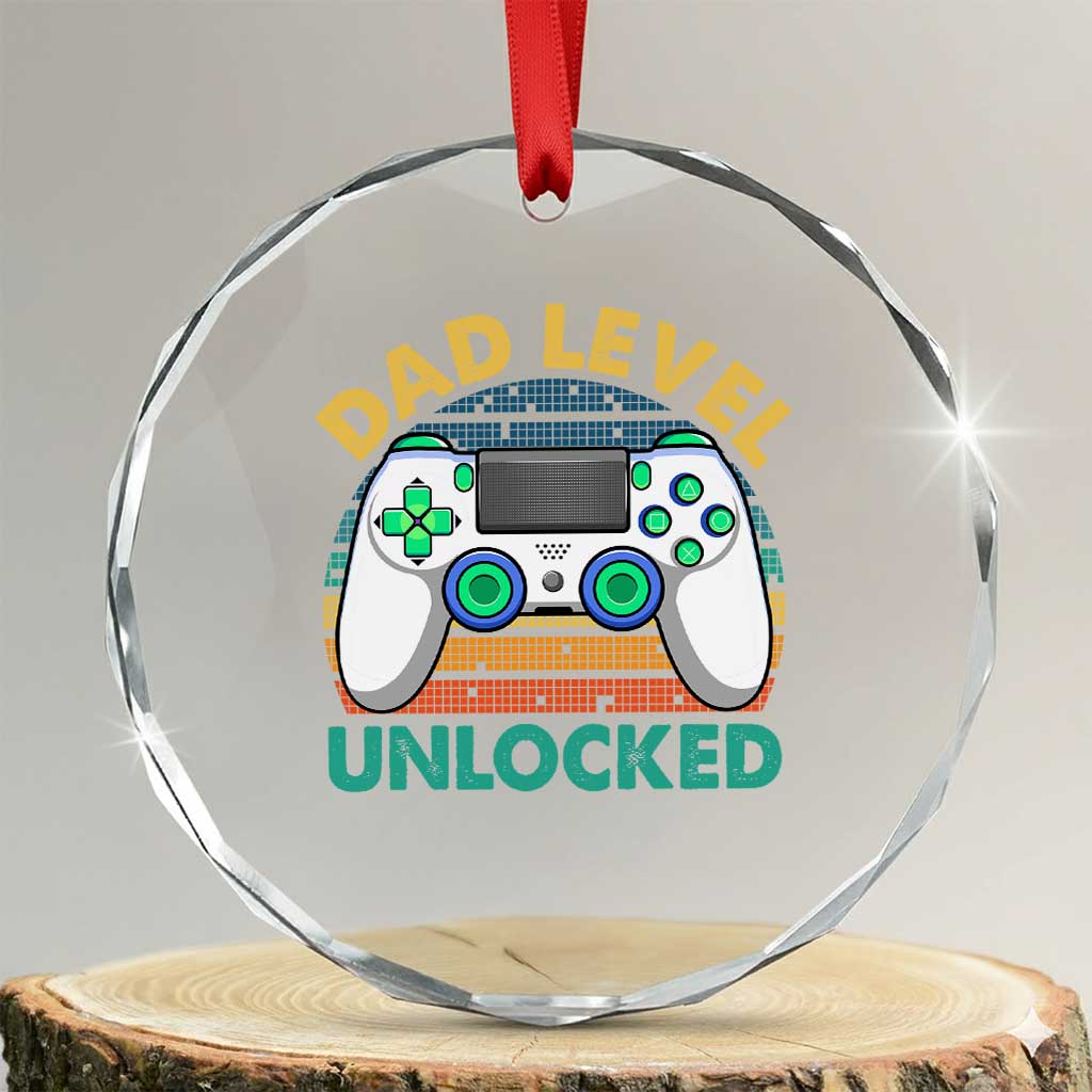 Funny New Dad Crystal Glass Ornament Retro Dad Level Unlocked Gaming Gamer - Wonder Print Shop