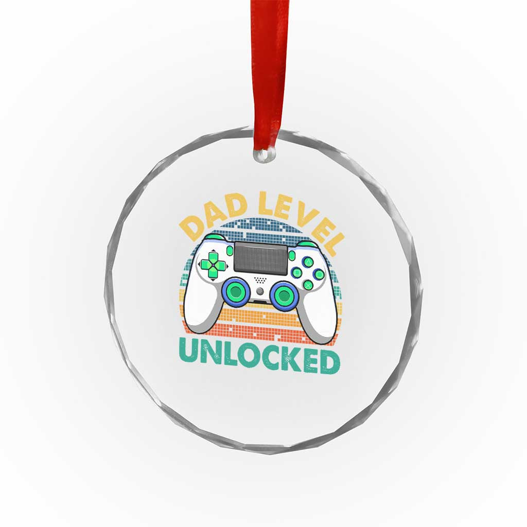 Funny New Dad Crystal Glass Ornament Retro Dad Level Unlocked Gaming Gamer - Wonder Print Shop