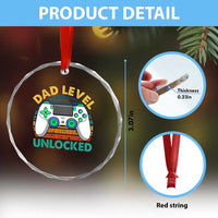 Funny New Dad Crystal Glass Ornament Retro Dad Level Unlocked Gaming Gamer - Wonder Print Shop