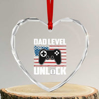 Funny New Dad Heart Crystal Glass Ornament First Fathers Day Dad Level Unlocked Gaming Gamer - Wonder Print Shop