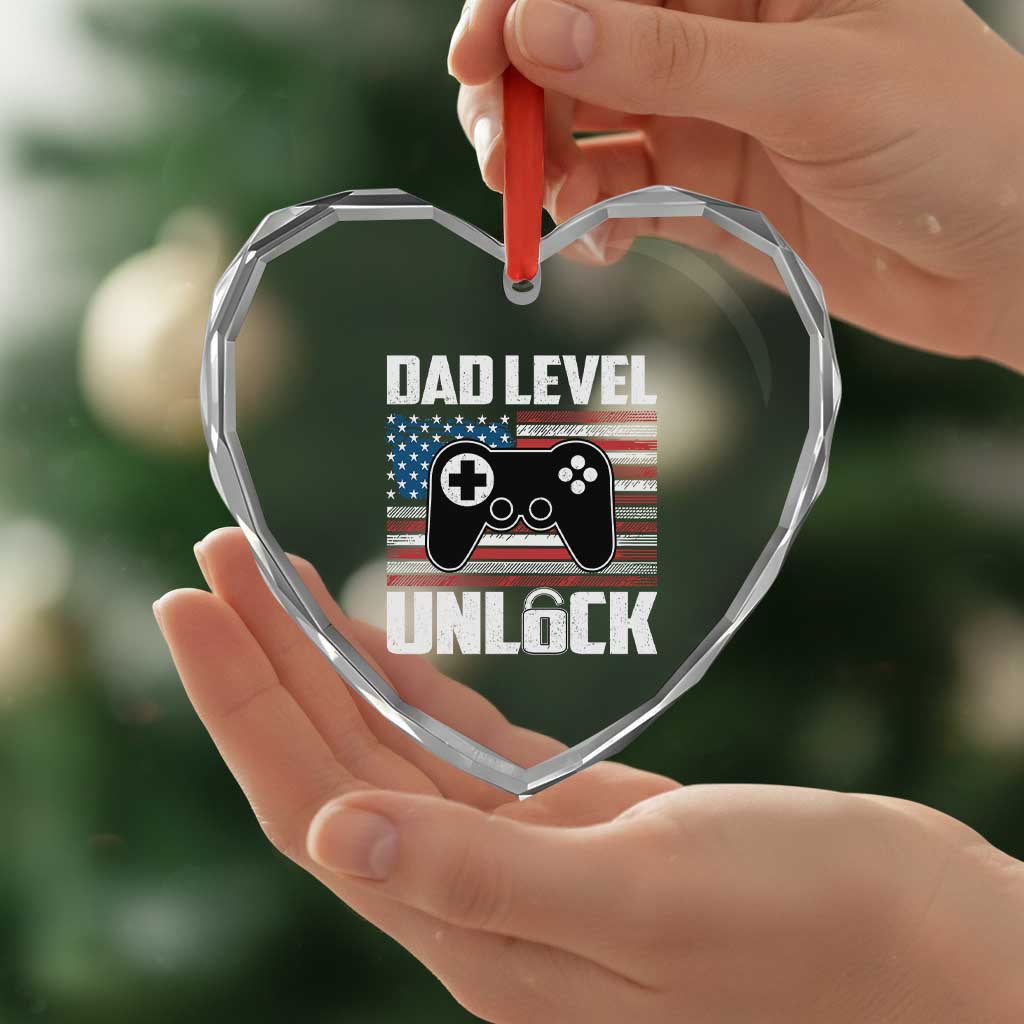 Funny New Dad Heart Crystal Glass Ornament First Fathers Day Dad Level Unlocked Gaming Gamer - Wonder Print Shop