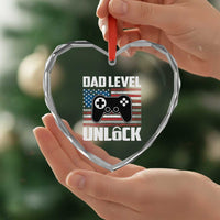 Funny New Dad Heart Crystal Glass Ornament First Fathers Day Dad Level Unlocked Gaming Gamer - Wonder Print Shop