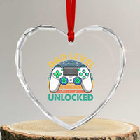 Funny New Dad Heart Crystal Glass Ornament Retro Dad Level Unlocked Gaming Gamer - Wonder Print Shop