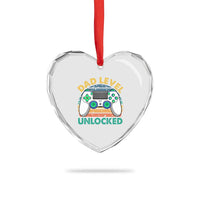 Funny New Dad Heart Crystal Glass Ornament Retro Dad Level Unlocked Gaming Gamer - Wonder Print Shop