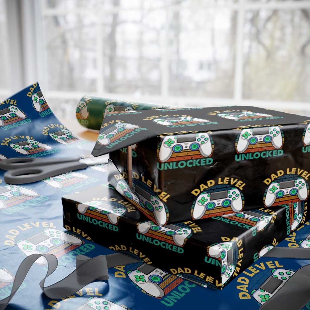 Funny New Dad Wrapping Paper Roll Retro Dad Level Unlocked Gaming Gamer - Wonder Print Shop