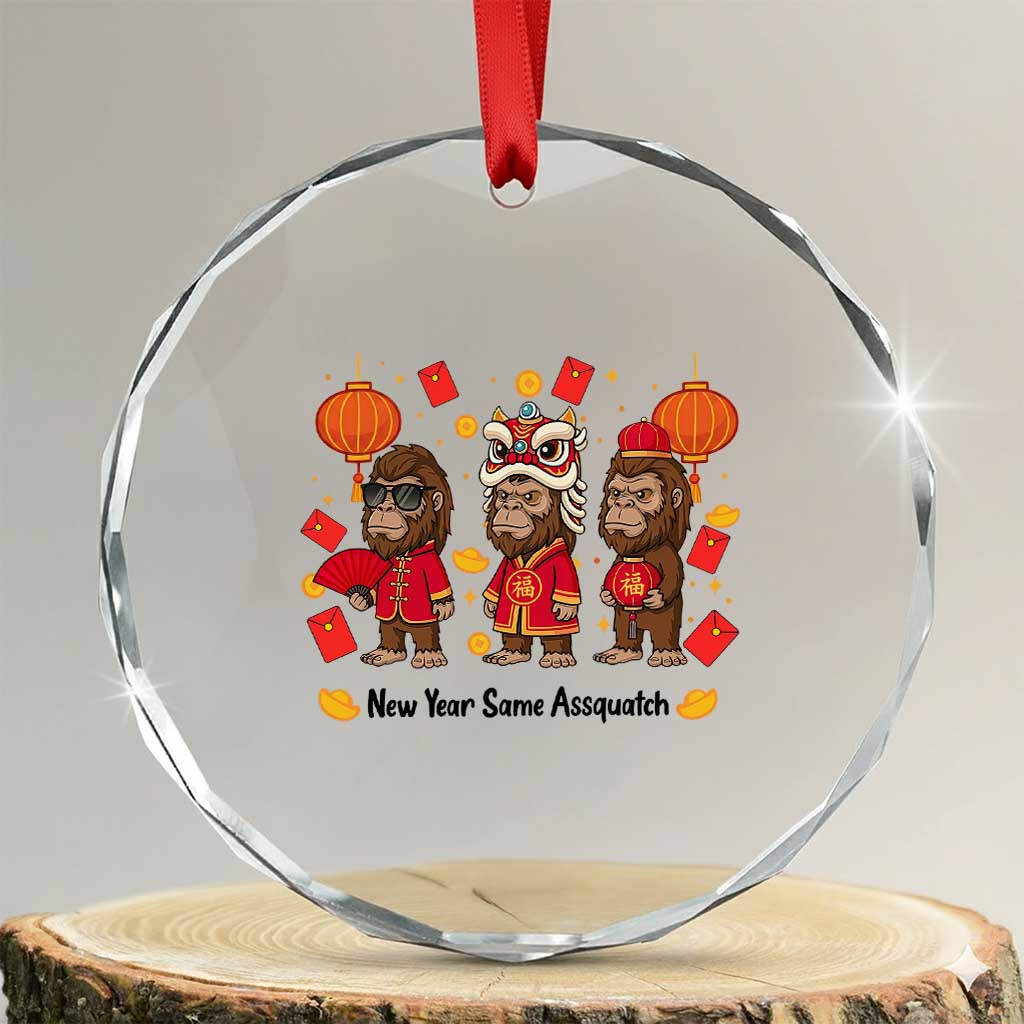 Funny New Year Same Assquatch Crystal Glass Ornament Bigfoot Lover - Wonder Print Shop
