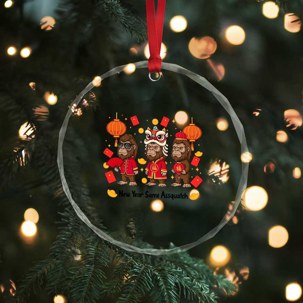 Funny New Year Same Assquatch Crystal Glass Ornament Bigfoot Lover - Wonder Print Shop