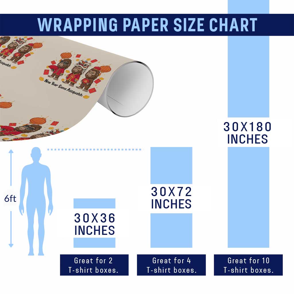 Funny New Year Same Assquatch Wrapping Paper Roll Bigfoot Lover - Wonder Print Shop