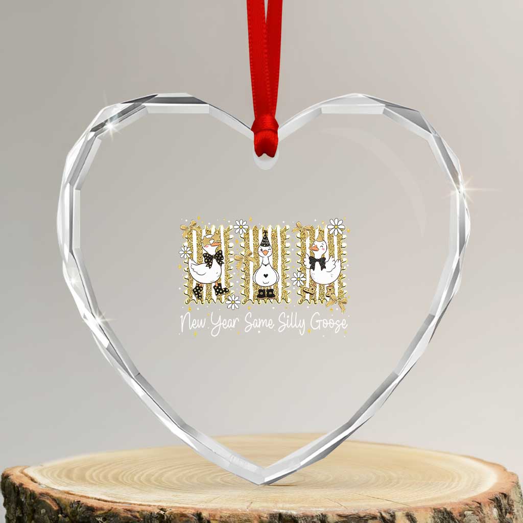 Funny New Year Same Silly Goose Heart Crystal Glass Ornament New Year Eve Goose Squad Faux Glitter - Wonder Print Shop