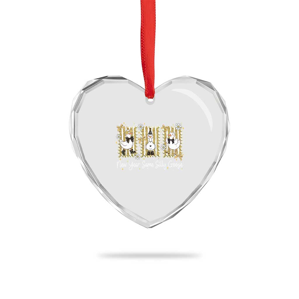Funny New Year Same Silly Goose Heart Crystal Glass Ornament New Year Eve Goose Squad Faux Glitter - Wonder Print Shop