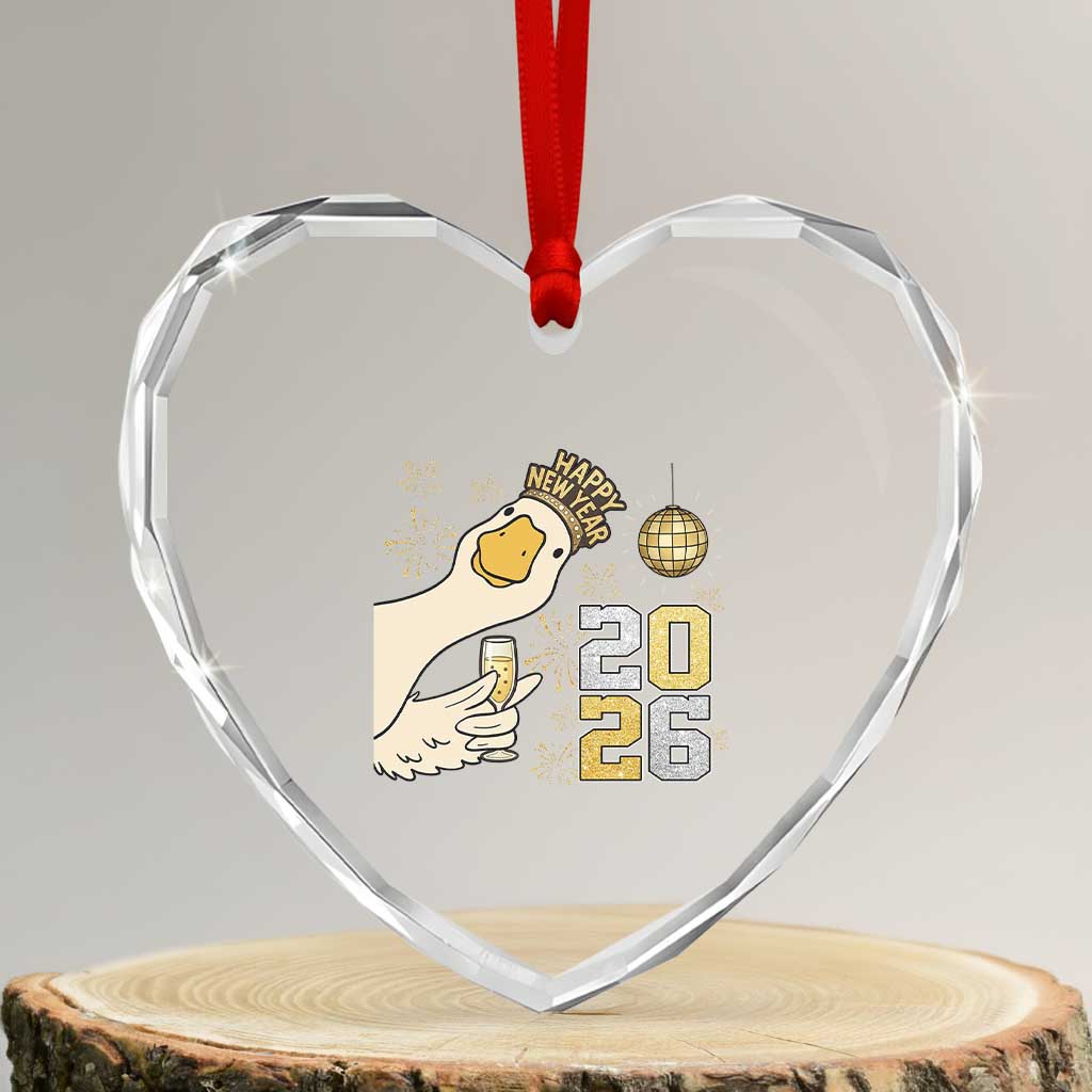 Funny New Years Eve Silly Goose 2026 Heart Crystal Glass Ornament New Year Party - Wonder Print Shop