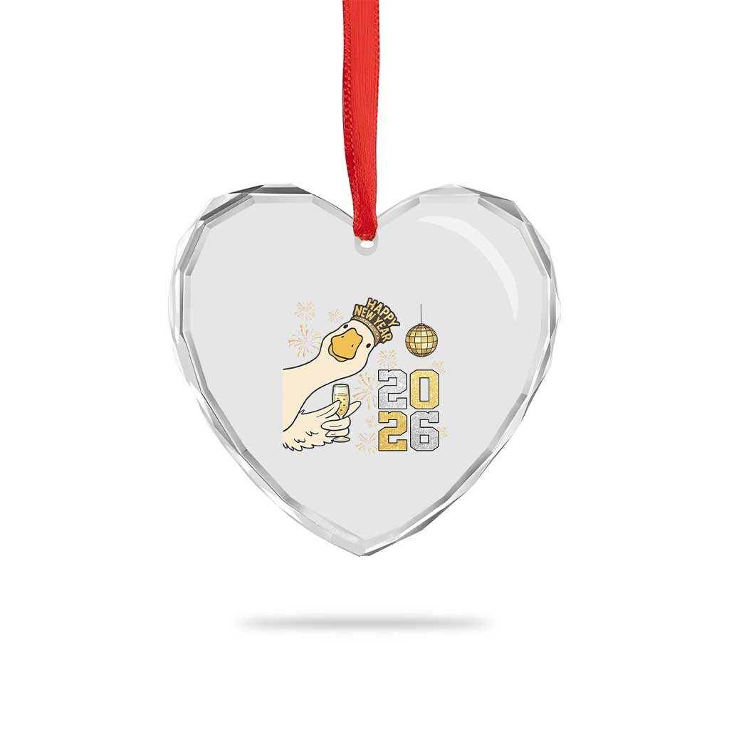 Funny New Years Eve Silly Goose 2026 Heart Crystal Glass Ornament New Year Party - Wonder Print Shop
