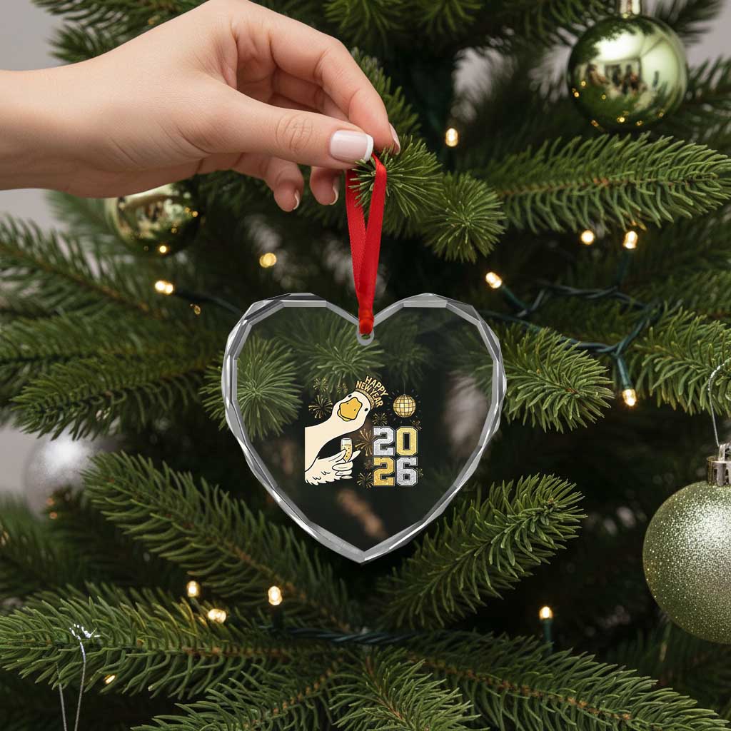 Funny New Years Eve Silly Goose 2026 Heart Crystal Glass Ornament New Year Party - Wonder Print Shop