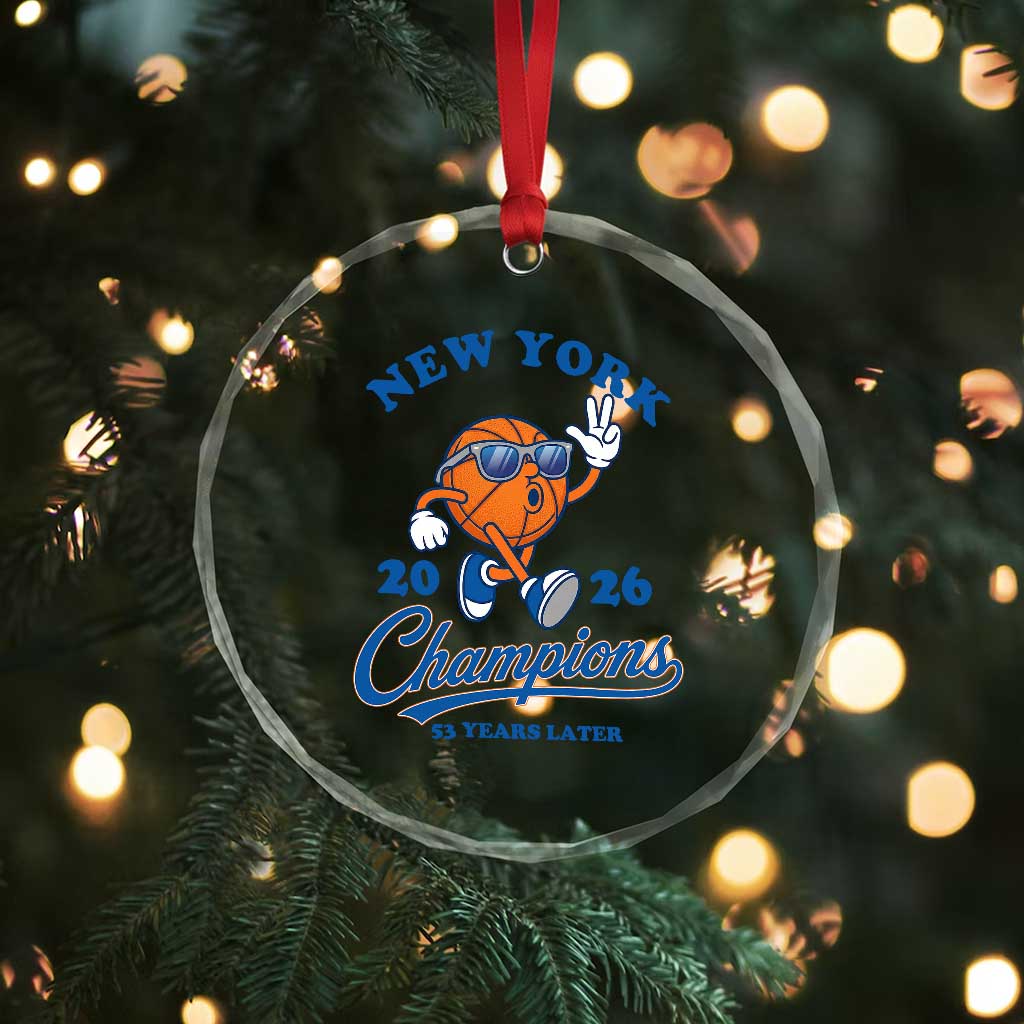 Funny New York 2026 Hoops Fan Graphic Crystal Glass Ornament Vintage 26 Champions Pride 53 Years Later