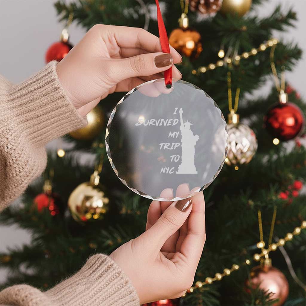 Funny New York City Travel Graphic Crystal Glass Ornament I Survived My Trip To NYC