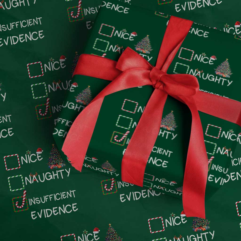 Funny Nice Naughty Insufficient Evidence Wrapping Paper Roll Christmas Tree Candy Cane - Wonder Print Shop