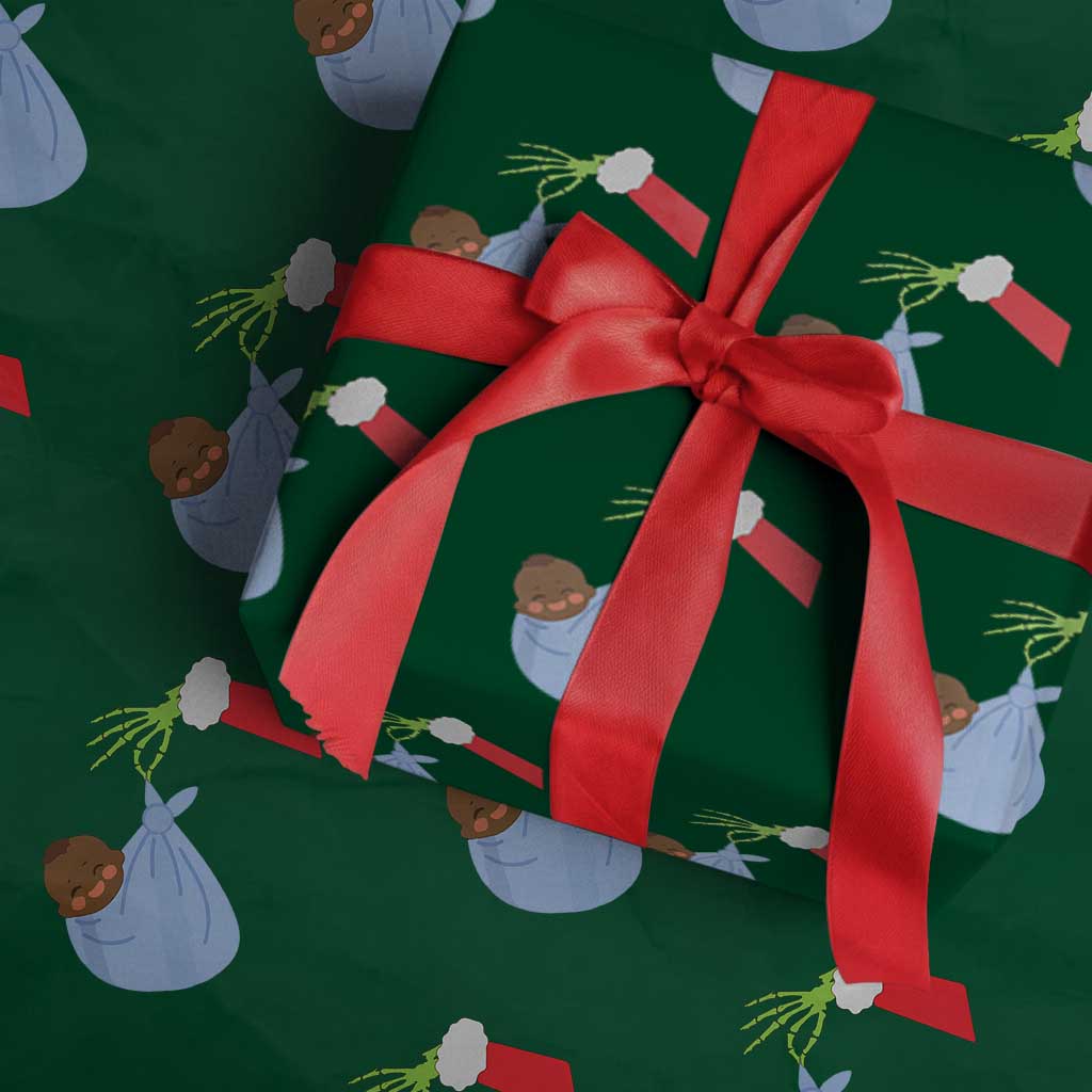 Funny NICU Labor Delivery Nurse Christmas Santa Black Baby Wrapping Paper Roll - Wonder Print Shop