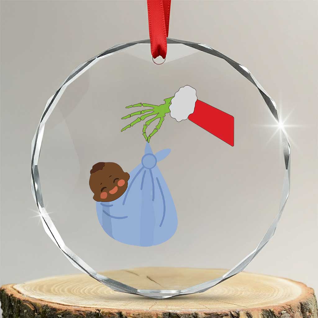 Funny NICU Labor Delivery Nurse Xmas Santa Black Baby Crystal Glass Ornament - Wonder Print Shop