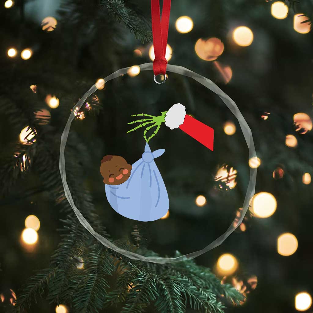 Funny NICU Labor Delivery Nurse Xmas Santa Black Baby Crystal Glass Ornament - Wonder Print Shop