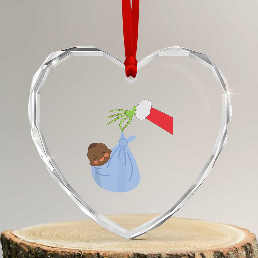 Funny NICU Labor Delivery Nurse Xmas Santa Black Baby Heart Crystal Glass Ornament - Wonder Print Shop