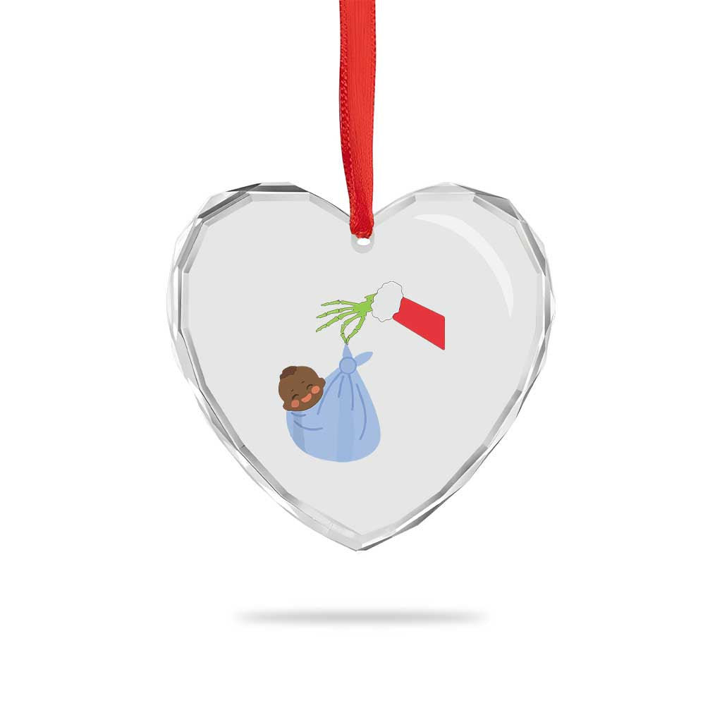 Funny NICU Labor Delivery Nurse Xmas Santa Black Baby Heart Crystal Glass Ornament - Wonder Print Shop