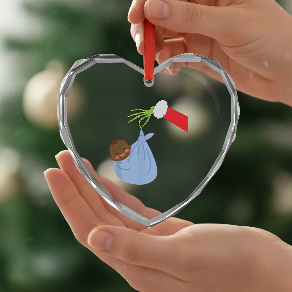 Funny NICU Labor Delivery Nurse Xmas Santa Black Baby Heart Crystal Glass Ornament - Wonder Print Shop