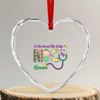 Funny NICU Mardi Gras Heart Crystal Glass Ornament We Found The Baby NICU Krewe King Cake