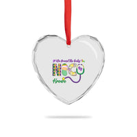 Funny NICU Mardi Gras Heart Crystal Glass Ornament We Found The Baby NICU Krewe King Cake